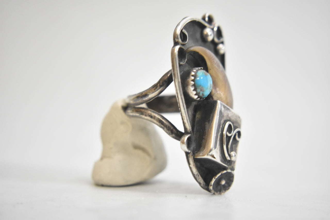 Navajo ring turquoise claw sterling silver boho men   Size  11.75