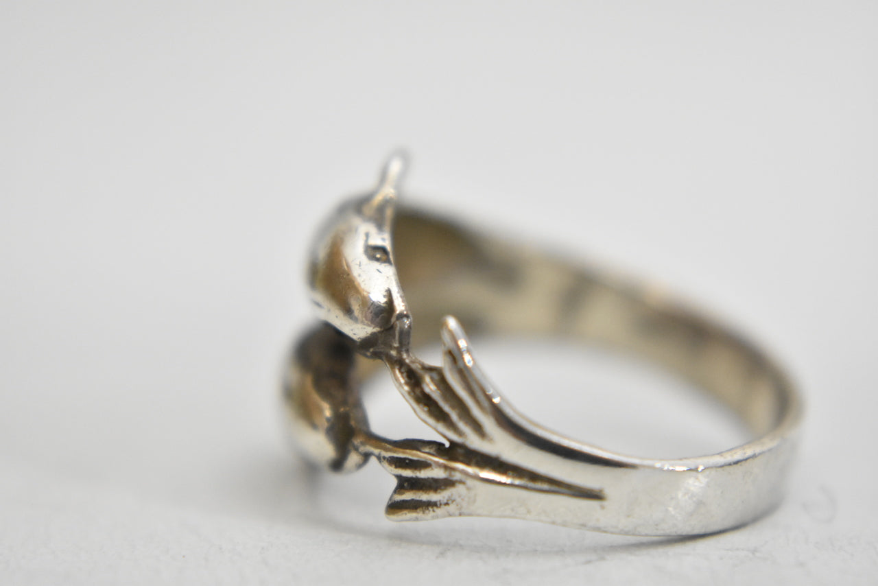 Dolphin ring two dolphins band sterling silver women  Size  6.75