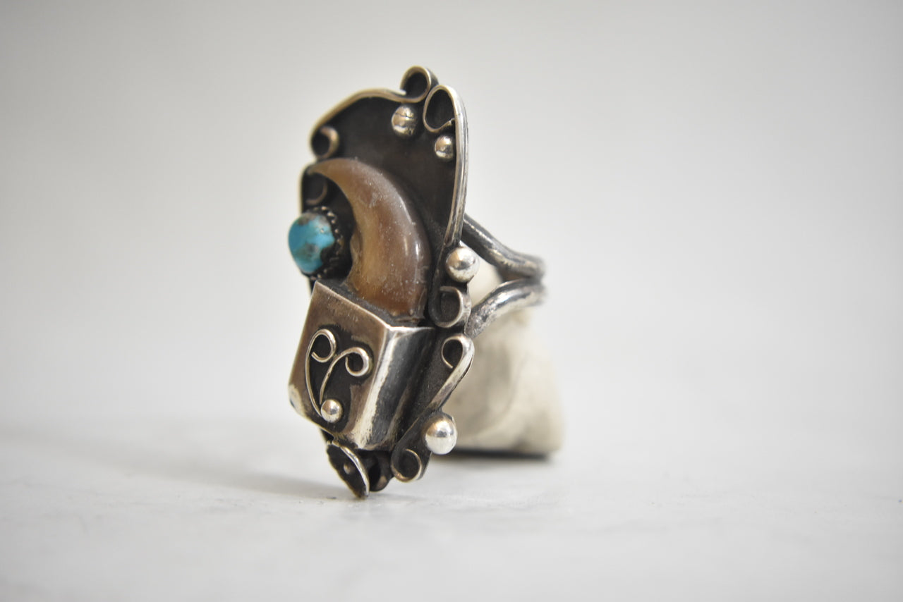 Navajo ring turquoise claw sterling silver boho men   Size  11.75