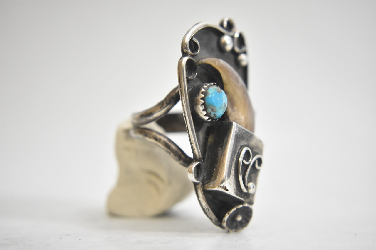 Navajo ring turquoise claw sterling silver boho men   Size  11.75