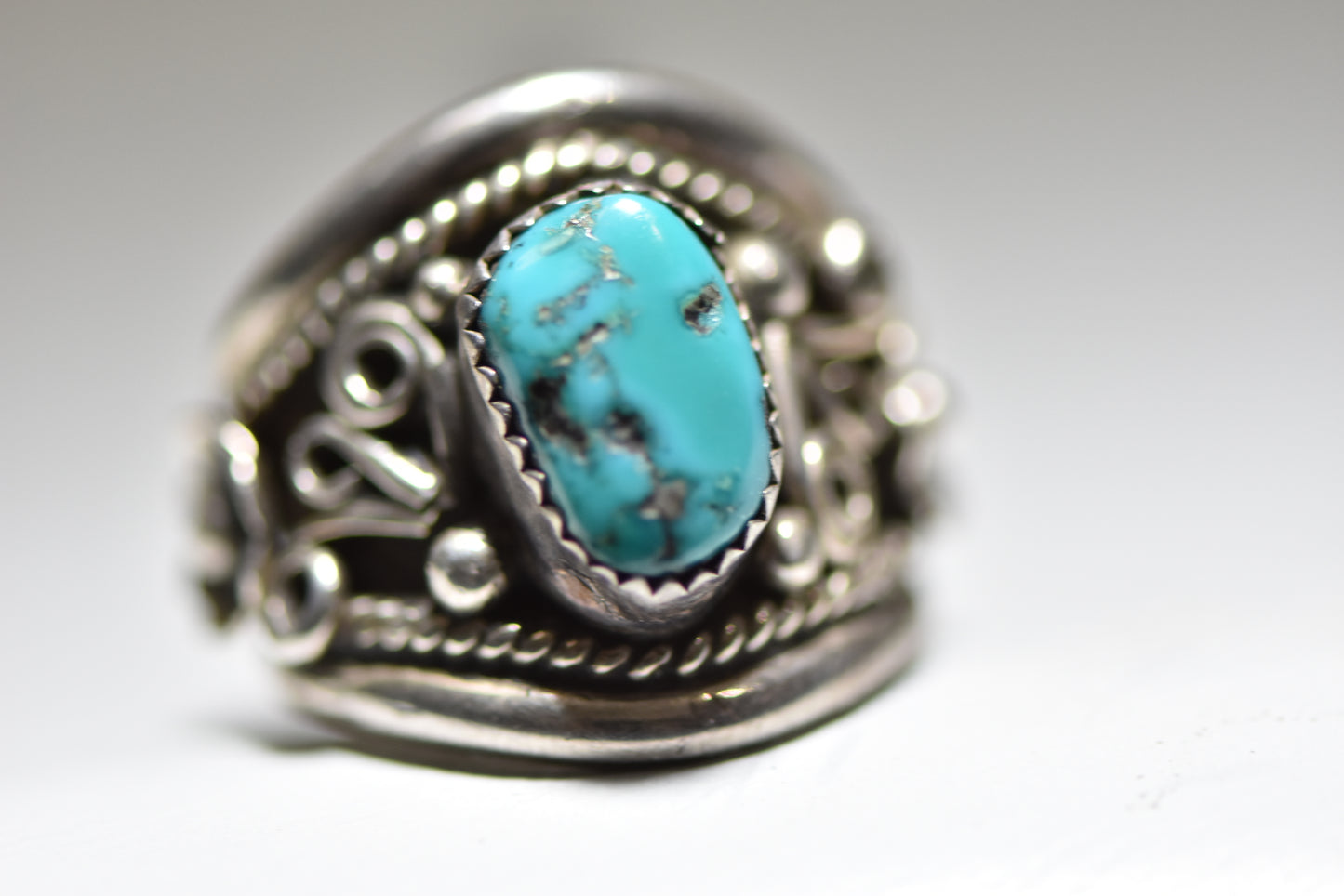 Turquoise ring southwest band Navajo tribal sterling silver men women