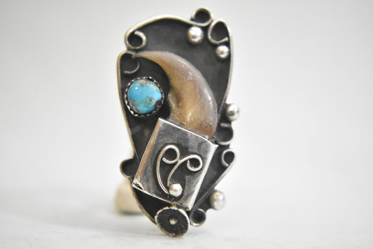 Navajo ring turquoise claw sterling silver boho men   Size  11.75