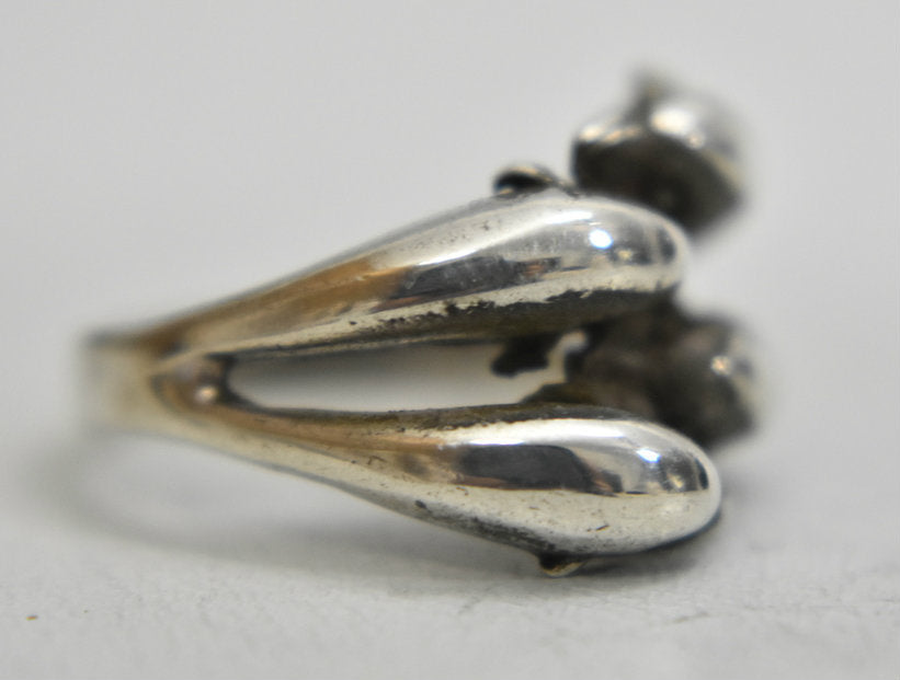 Dolphin ring four dolphins pinky band sterling silver women Size 4.5