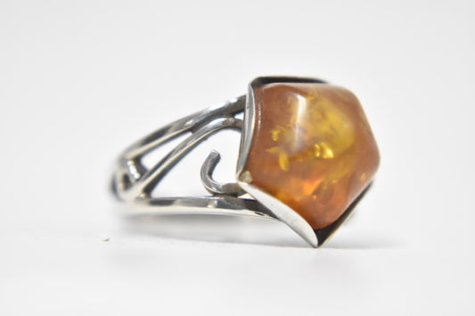Vintage Sterling Silver Amber Ring Southwest  Band Size 7.5