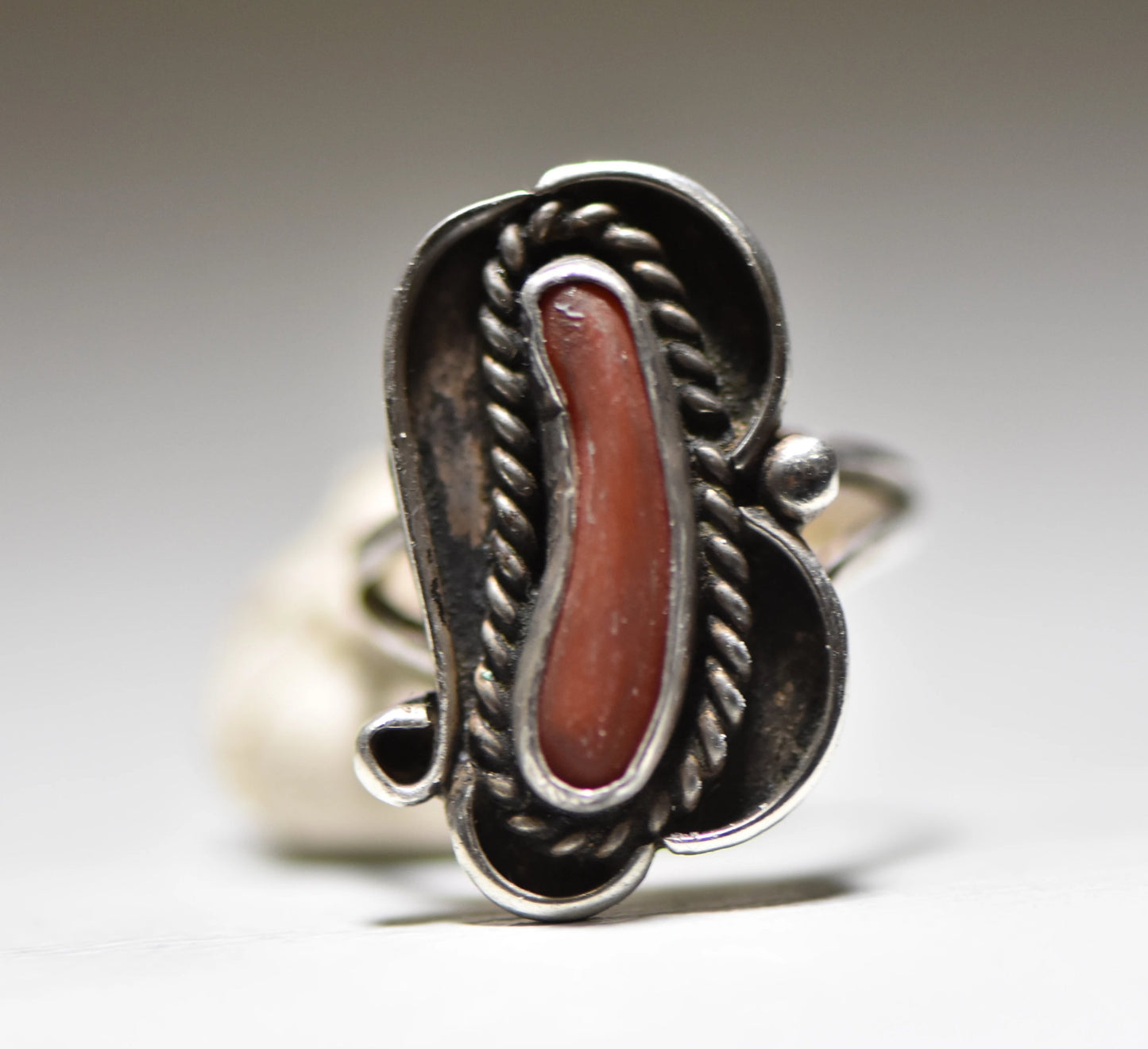 Coral ring size 6.75 Navajo long southwest sterling silver women