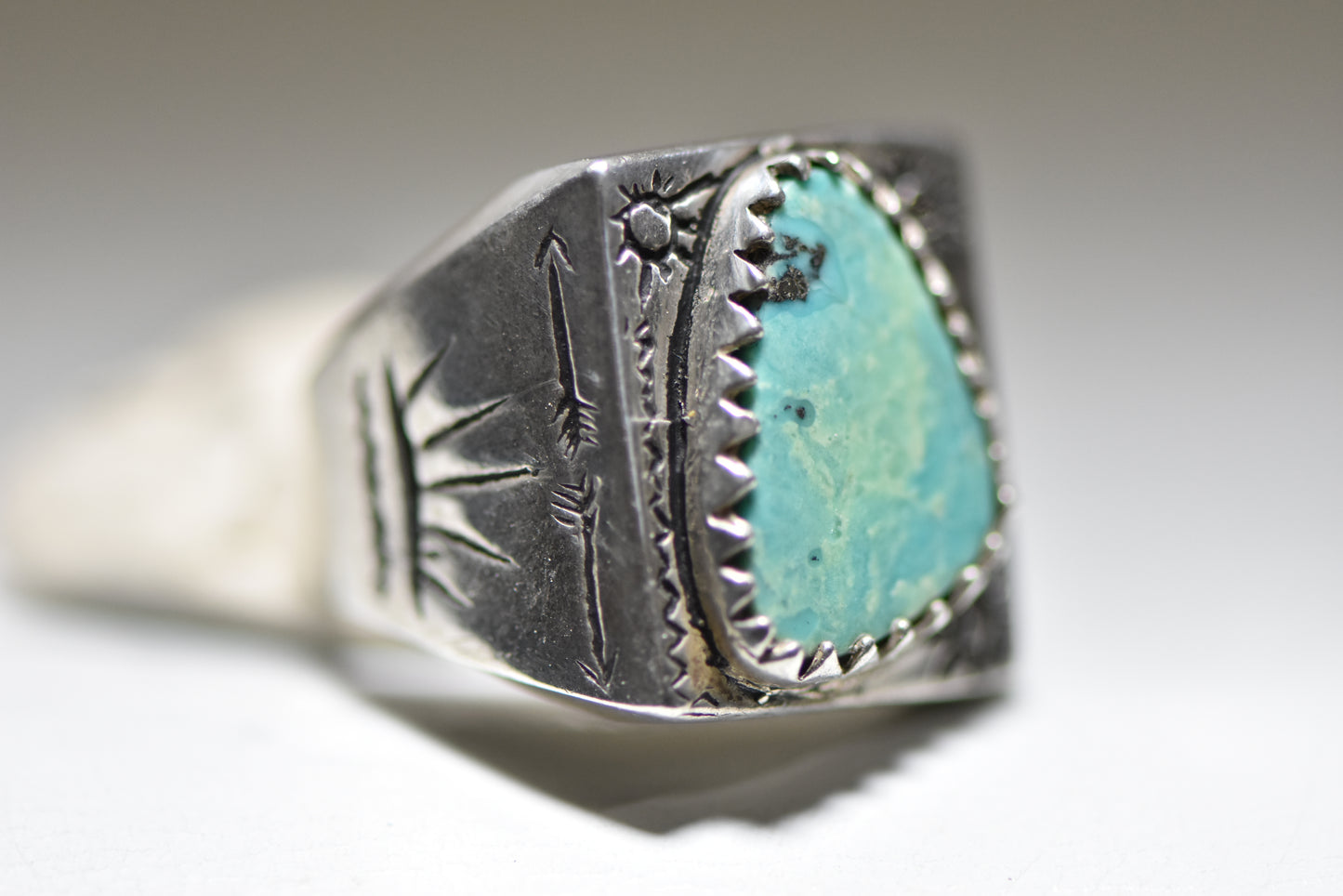 Turquoise ring Navajo southwest sun arrows sterling silver women men