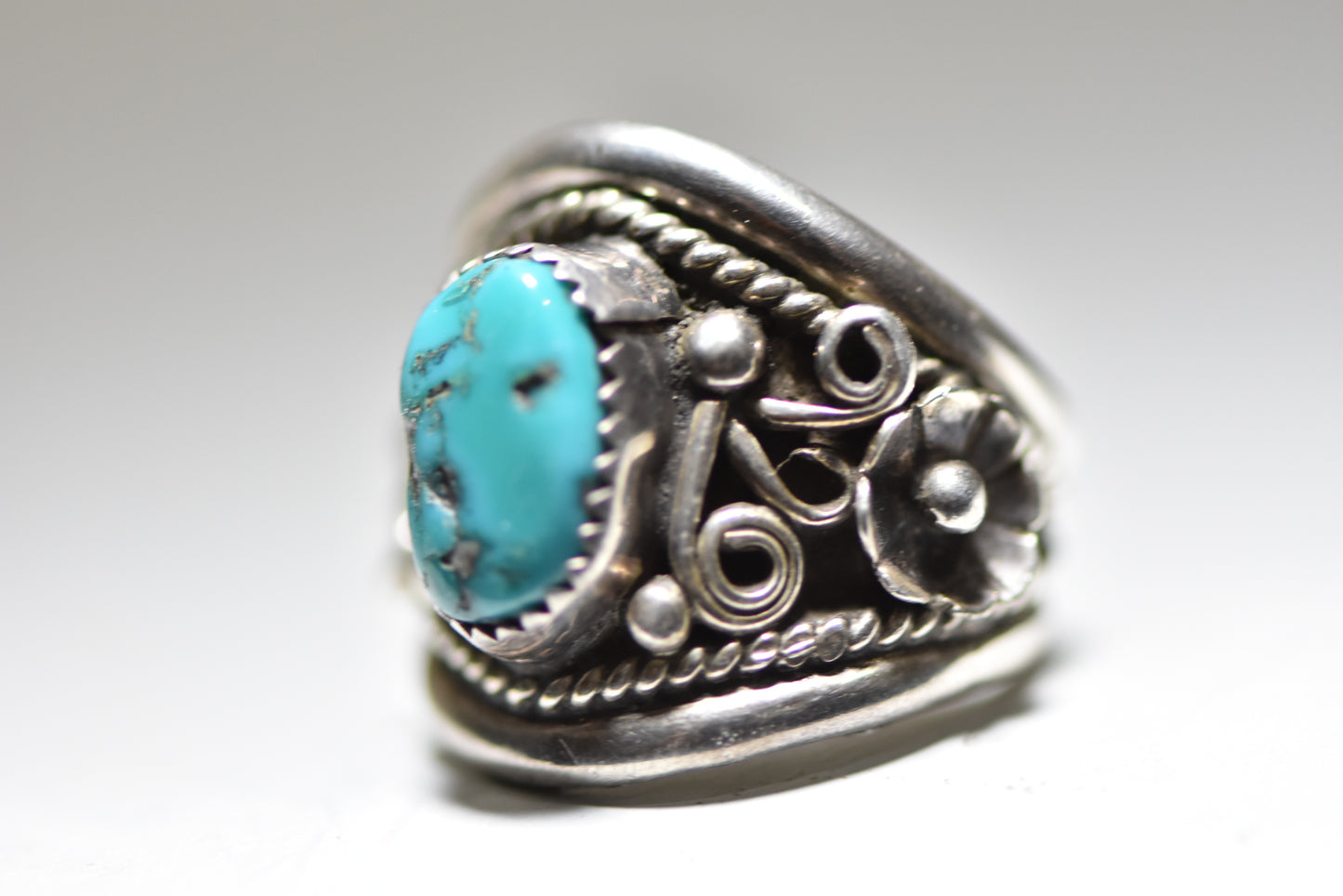 Turquoise ring southwest band Navajo tribal sterling silver men women