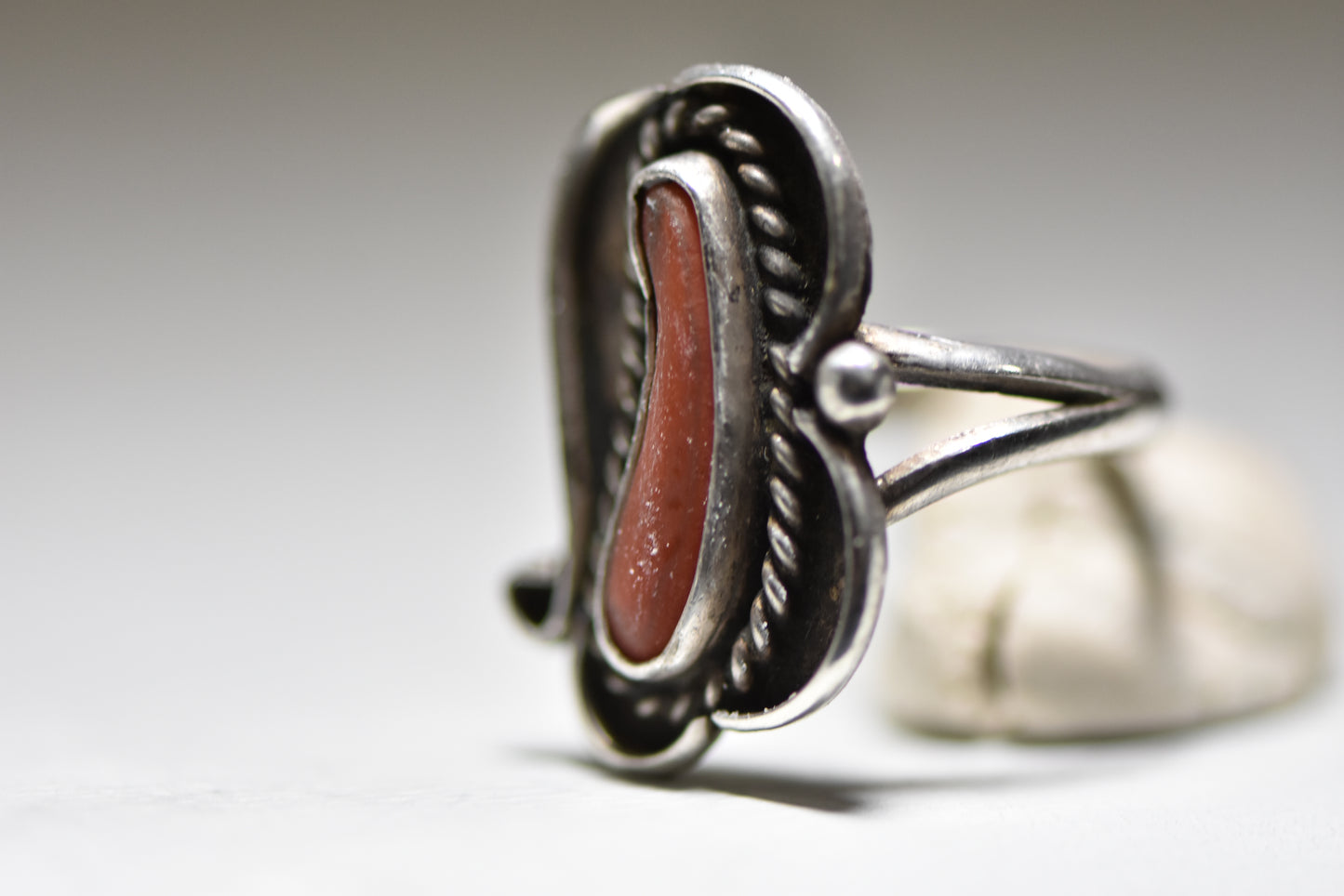 Coral ring size 6.75 Navajo long southwest sterling silver women