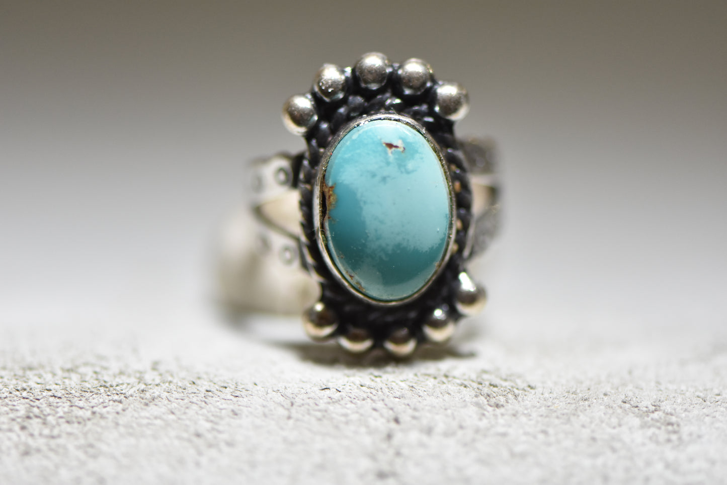 Turquoise ring Navajo women girls stamped band sterling silver