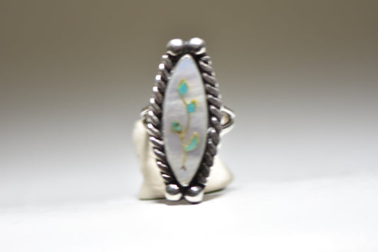 Leaves ring long Navajo mother of pearl southwest sterling silver women