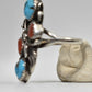 Navajo Ring Long Turquoise Coral Sterling Silver Size 7.25