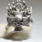 Skull Ring biker band flames Greek Cross sterling silver men