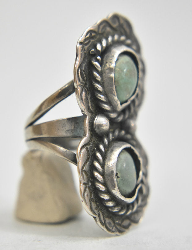 Navajo ring long turquoise vintage pinky  southwest sterling silver Size 3.50