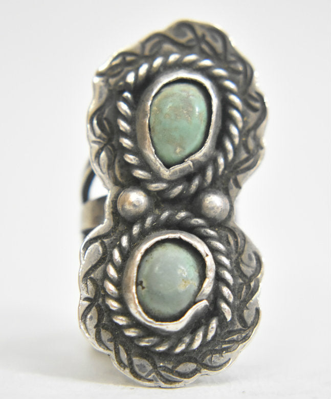 Navajo ring long turquoise vintage pinky  southwest sterling silver Size 3.50