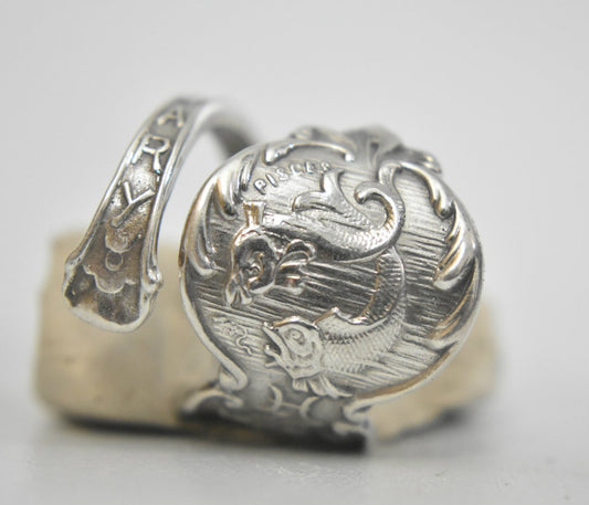 Pisces spoon ring fish February birthday astrology sterling size 7
