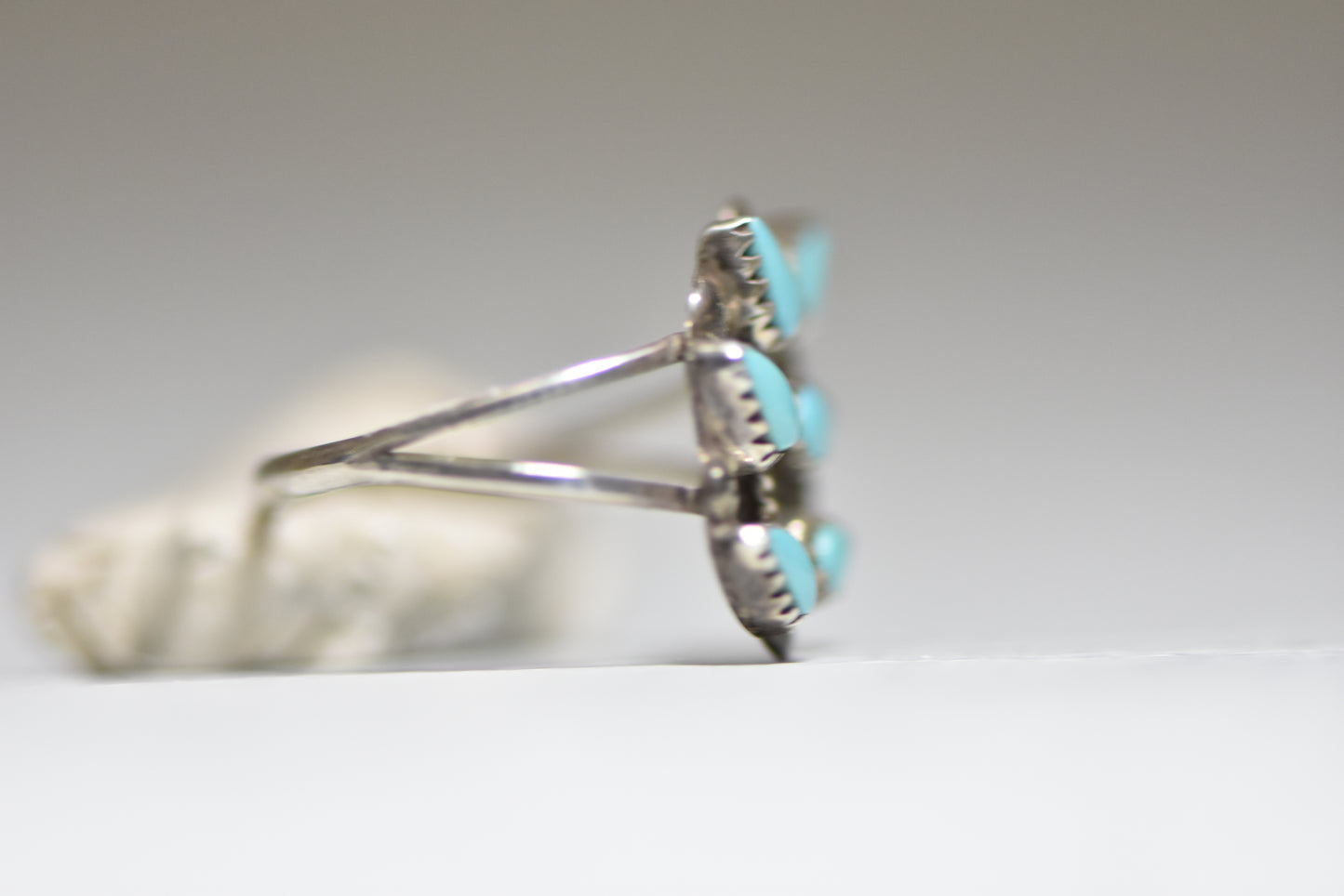 Zuni ring turquoise feather leaf petite point sterling silver women