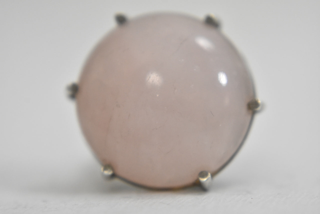 Rose quartz ring round gemstone light pink sterling silver women Size  8.25
