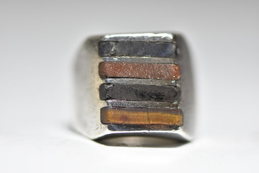 Tiger eye ring goldstone Mexican band southwest sterling silver women