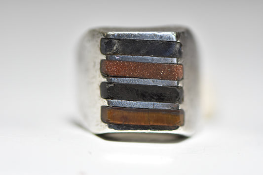 Tiger eye ring goldstone Mexican band southwest sterling silver women