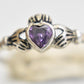 Claddagh ring size 7.50 vintage purple crystal St Patrick sterling silver band love