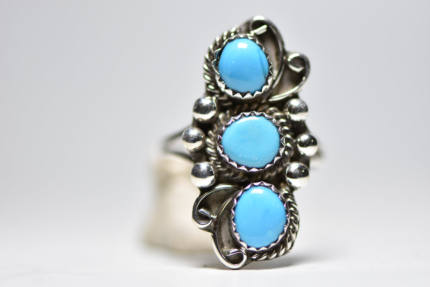 Navajo ring long turquoise southwest boho sterling silver women Size  9.50