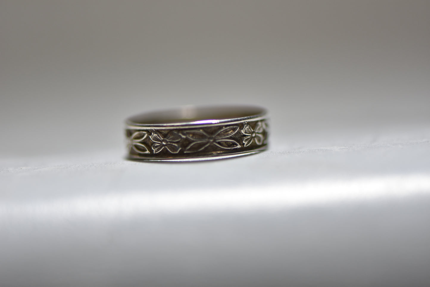 Floral Ring Stacker Pinky Slender Band sterling silver girls women Size 5.75