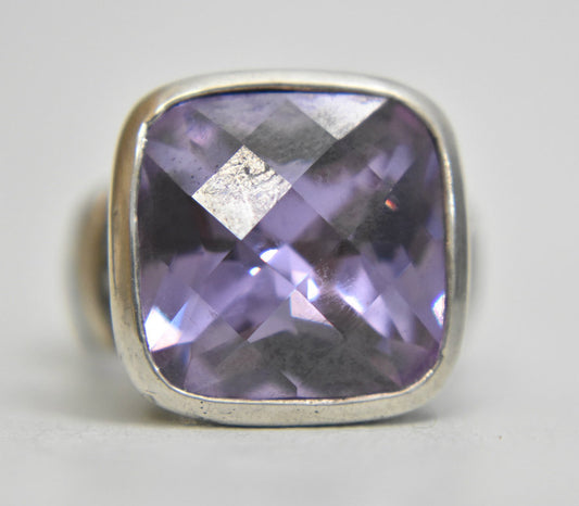 chunky ring Size 7.25 cocktail crystal light purple sterling silver women