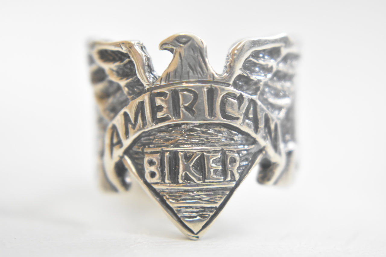 American Biker ring Eagle band sterling silver men  Size  9.50