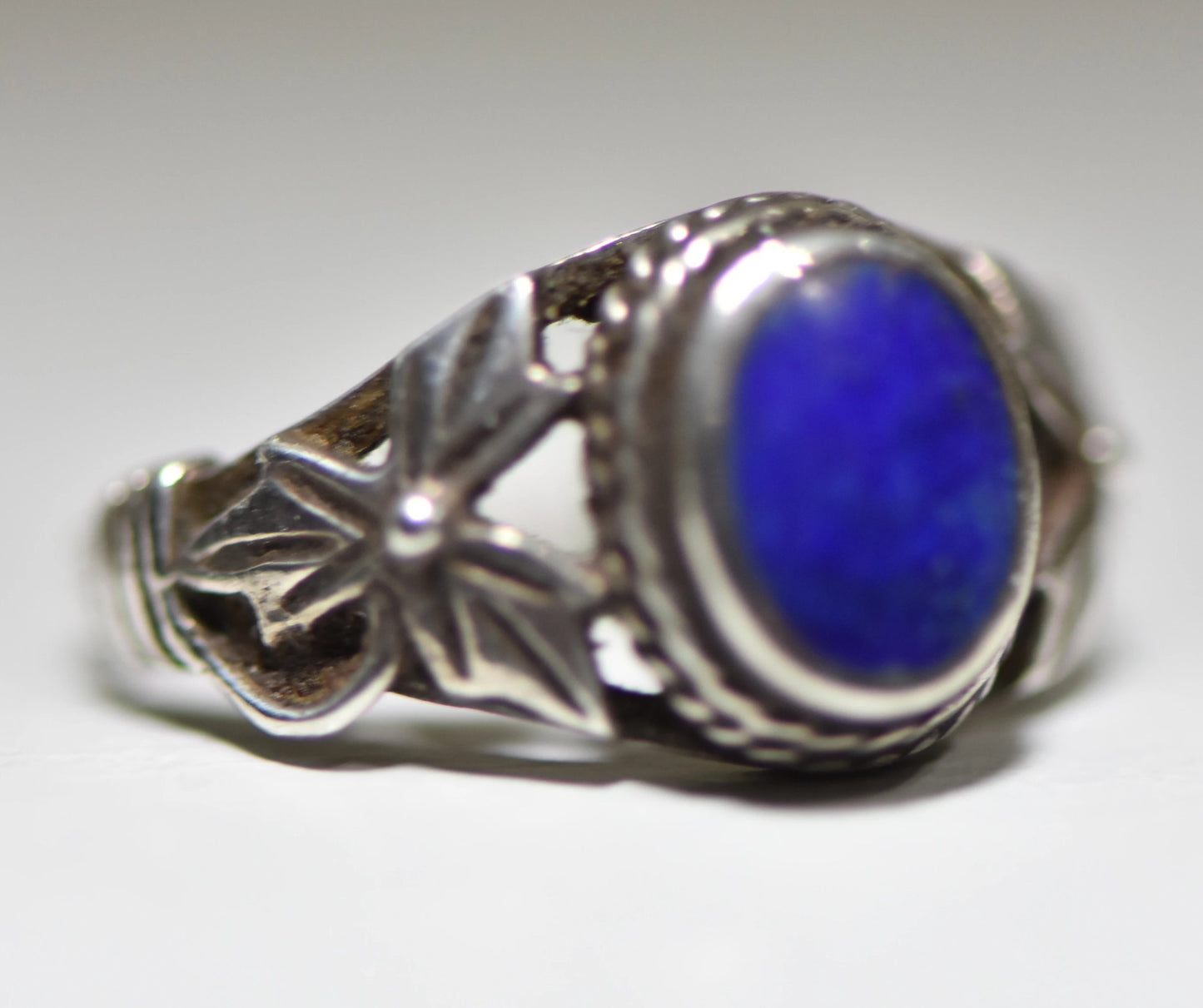 Blue Lapis ring vintage floral design sterling silver women girls