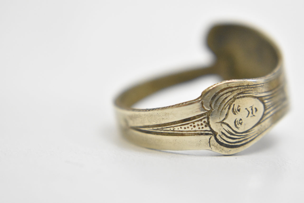 Victorian spoon ring with lady's  face Size  11