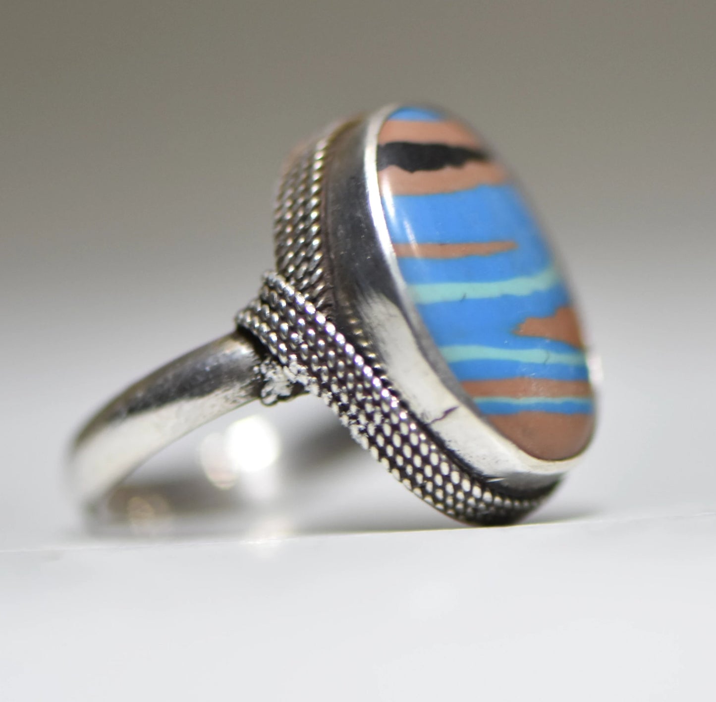 Rainbow casilica ring vintage gemstone southwest sterling silver women girls