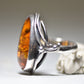 Amber ring vintage long sterling silver women art deco