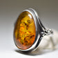 Amber ring vintage long sterling silver women art deco