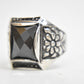 black ring size 9.25 faceted floral sterling silver men women Size  9.25