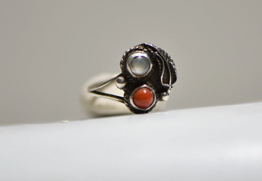 Coral Ring  Size 7.5 Mother of Pearl MOP southwest sterling silver women girls