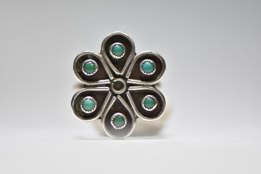 Zuni ring flower turquoise petite point sterling silver women