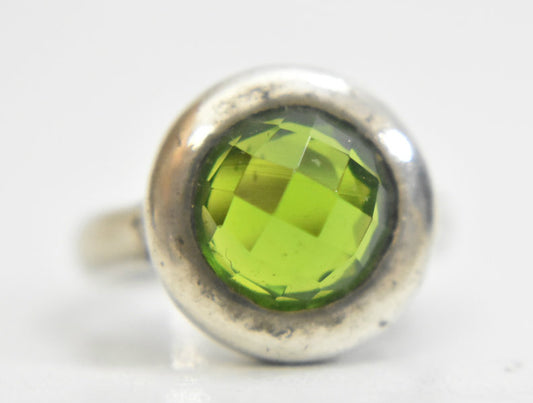 Green ring faceted Dome vintage cocktail boho  sterling silver  Size   5.75