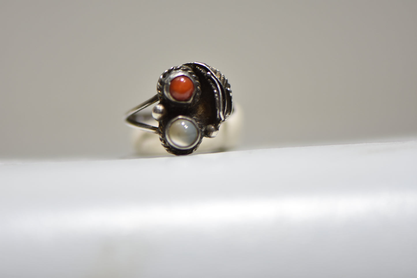 Coral Ring  Size 5.75 Mother of Pearl MOP southwest sterling silver women girls