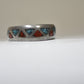 Zuni band turquoise coral chips Wedding ring thumb sterling silver men women Size 8.75