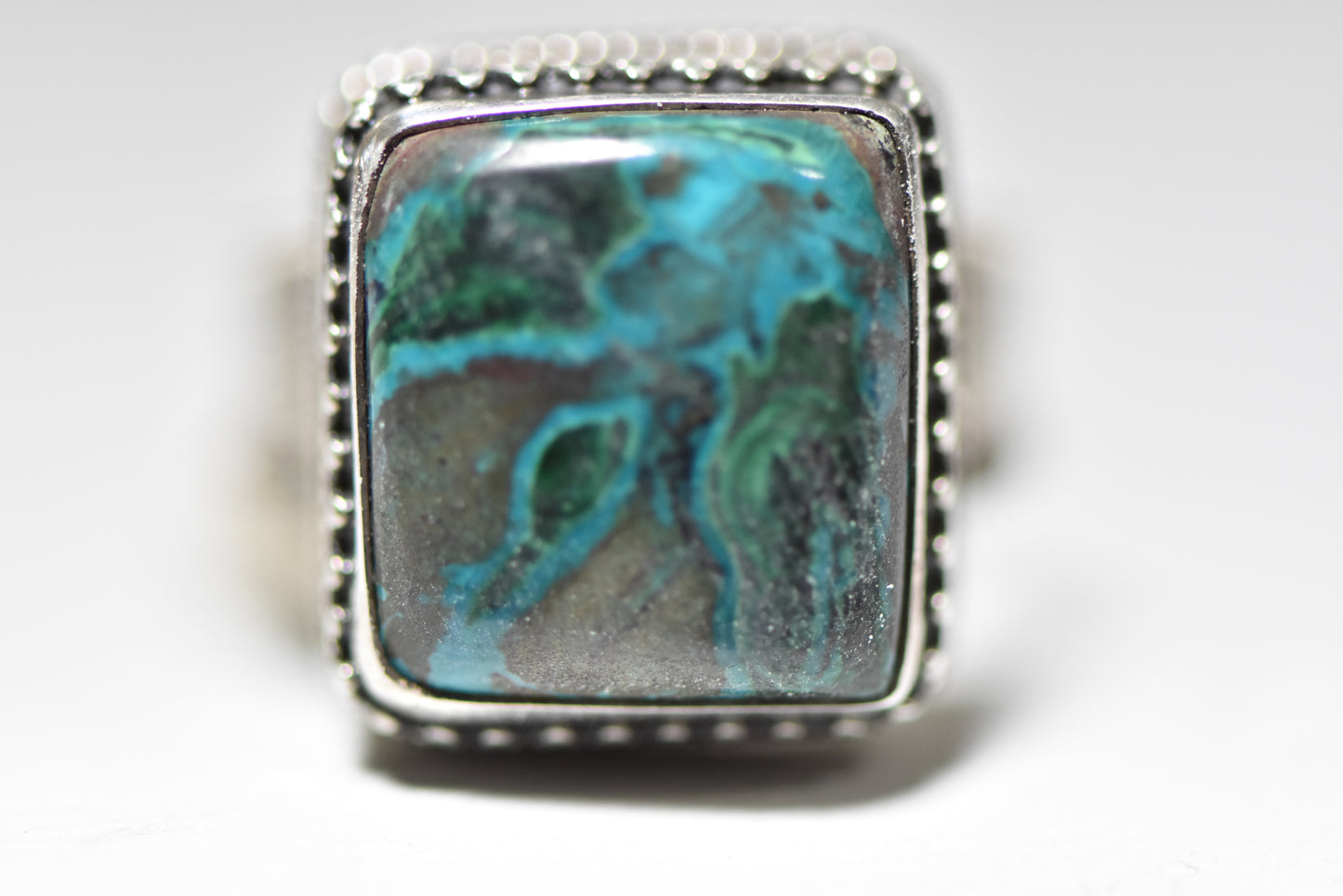 Turquoise ring Boho Bali swirls sterling silver women
