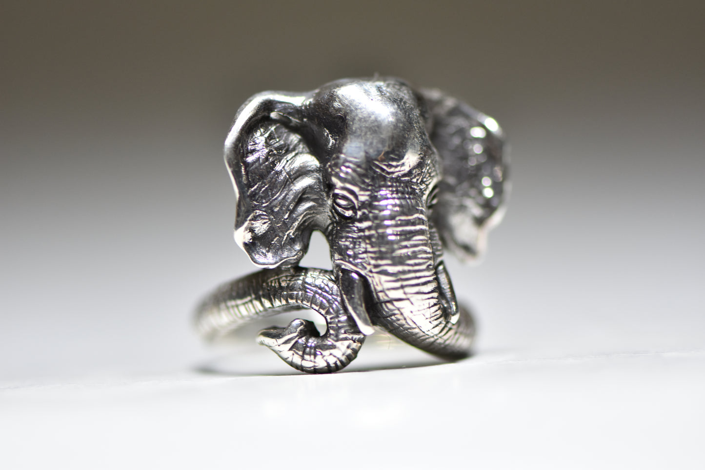 Elephant ring face band sterling silver men women