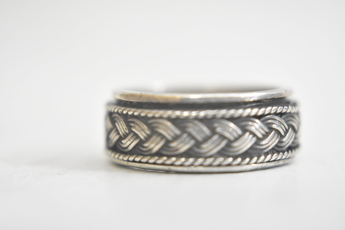 Spinner ring braided rope band sterling silver men women  Size  7.25