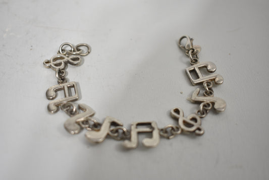 Musical Note Bracelet with Clef Link Sterling Silver Girls