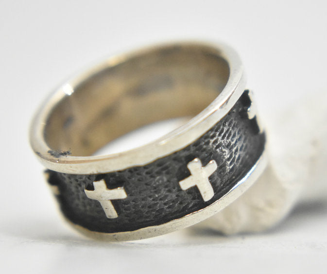 Cross band Christian religious sterling silver ring or band  size 6.75