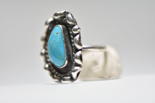 Long Navajo ring turquoise sterling silver women