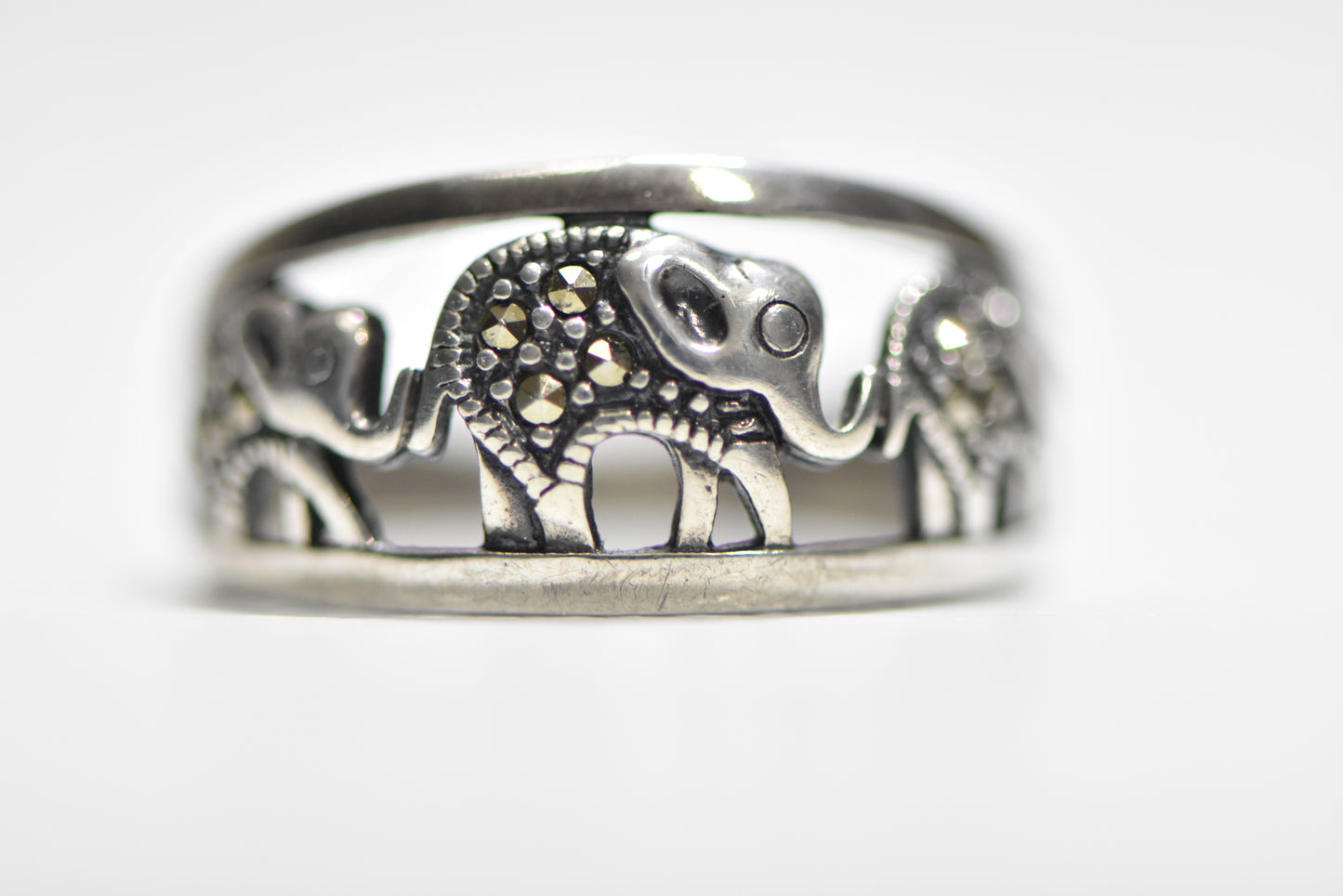elephant ring marcasites band sterling silver women girls  Size 10