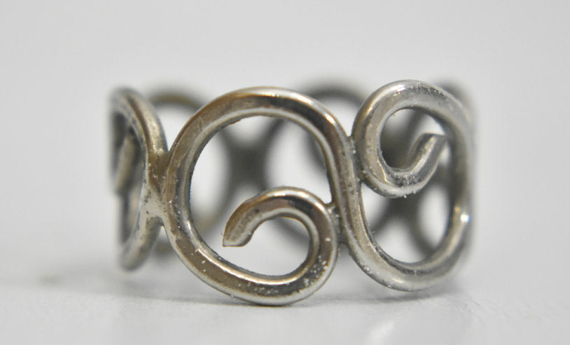 Curvy band vine ring women southwest sterling silver Size 6.75