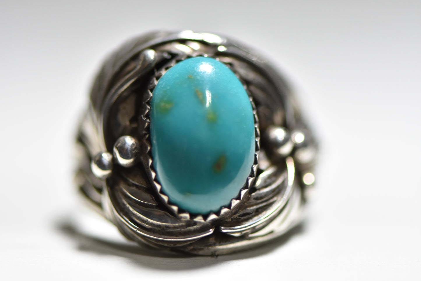 Navajo ring Turquoise Leaves Sterling Silver women men  Size 11