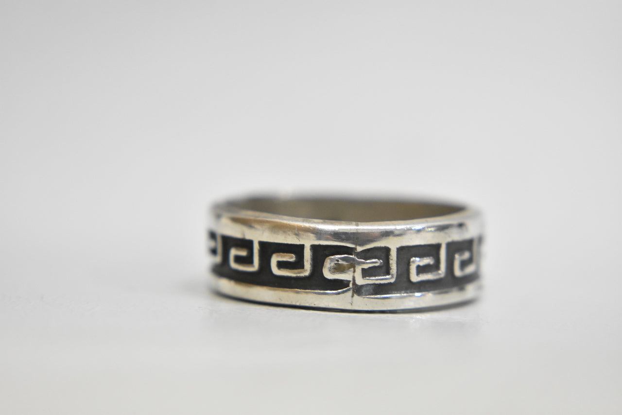 Greek Key ring rope band sterling silver thumb wedding Mexico men size 12.25