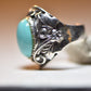 Turquoise ring Navajo leaves feathers southwest women sterling silver